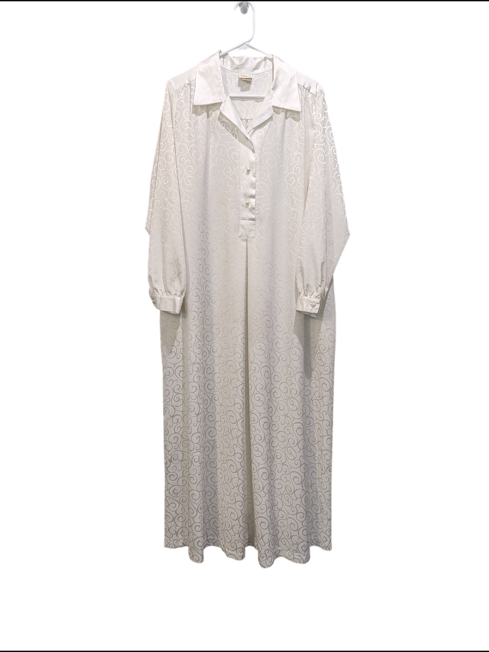 Vintage White Maxi Button Dress with Subtle Swirl Jacquard Bridal Cottage Sz L